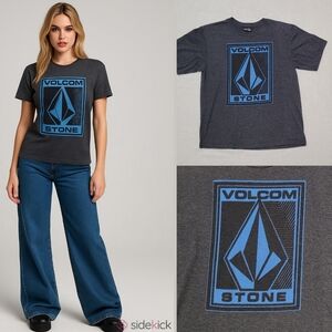 Unisex Volcom Stone Vintage Y2K Gray Blue Graphic Short Sleeve Tee T-shirt M